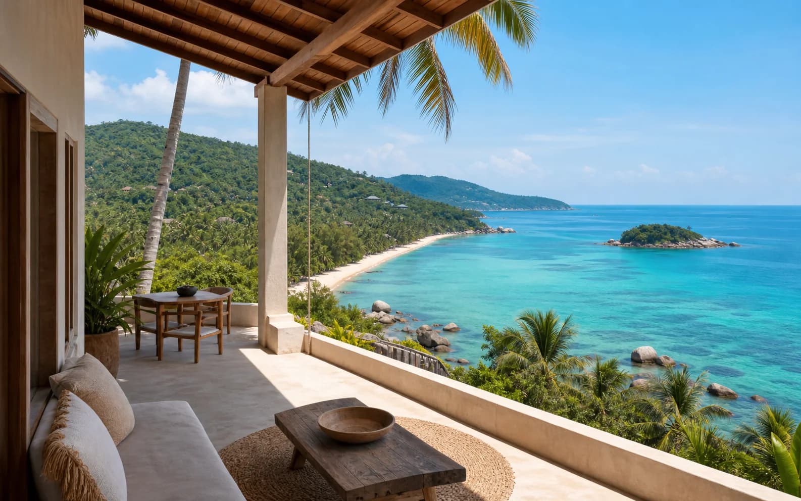 Koh Phangan atmosphere near Mae Haad — illustrative area image, not the property